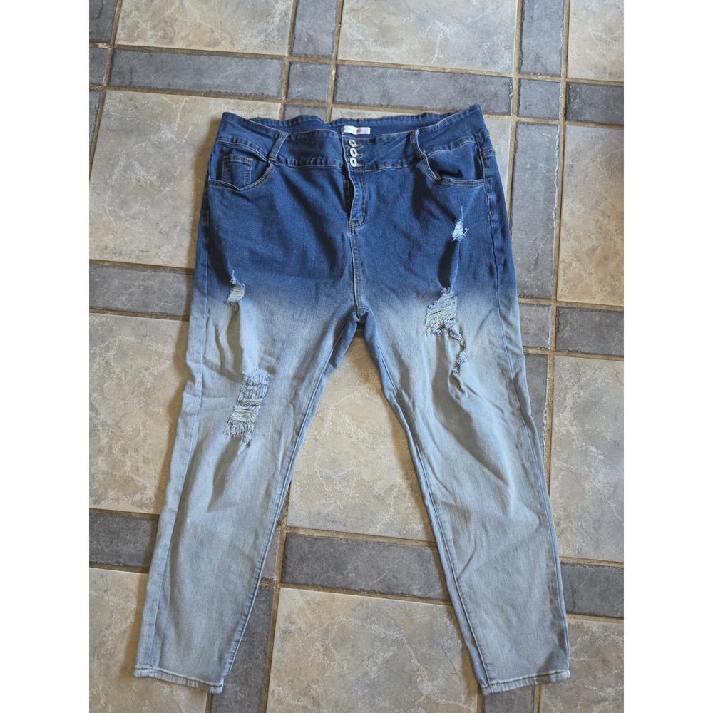 RoseGal Women's Blue Faded Area Rare Skinny Jeans Plus Size 3X